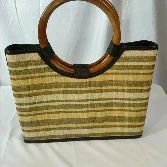 NWT Mad by Design Handcrafted Eco Friendly Bamboo Bag with wooden Handle - Picture 3 of 12